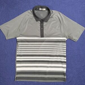 G/FORE Men L Grey Striped Performance Golf Polo Shirt Large Short Sleeve Stretch